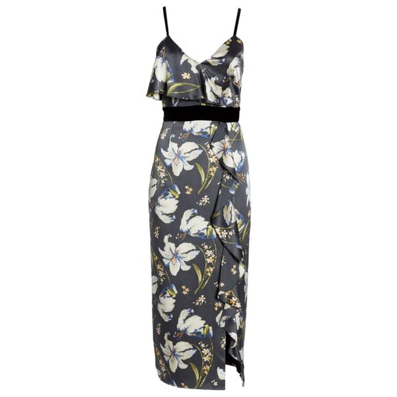 Cinq à Sept $397 Leena Silk Floral Black and White Dress Size 2